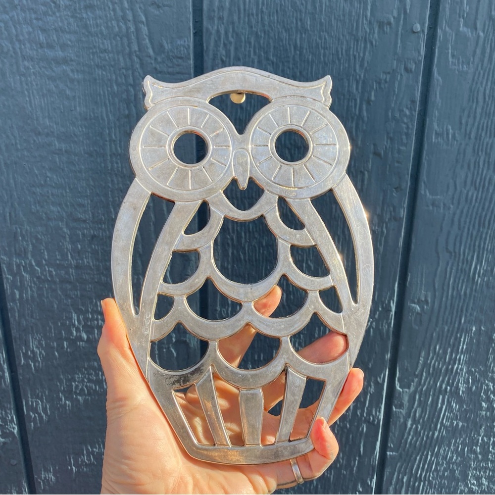 Vintage 1960’s Silver plate Owl Trivet retro owl collectible Leonard brand